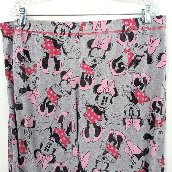 Disney‎ Minnie Mouse Pajama Pants Womens XL Gray Pink Lounge Sleep Y2K Cozy - Picture 7 of 8